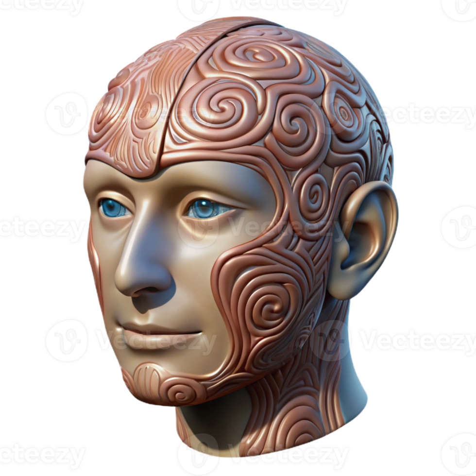 dramatic classic Human Head with Intricate Patterns Cutout high quality png