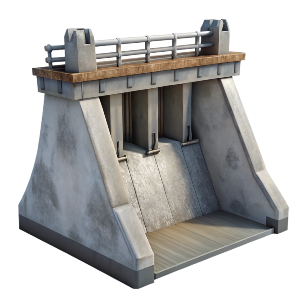 serene artistic Hydroelectric Dam Front View Grey Concrete Isolated Element high resolution png