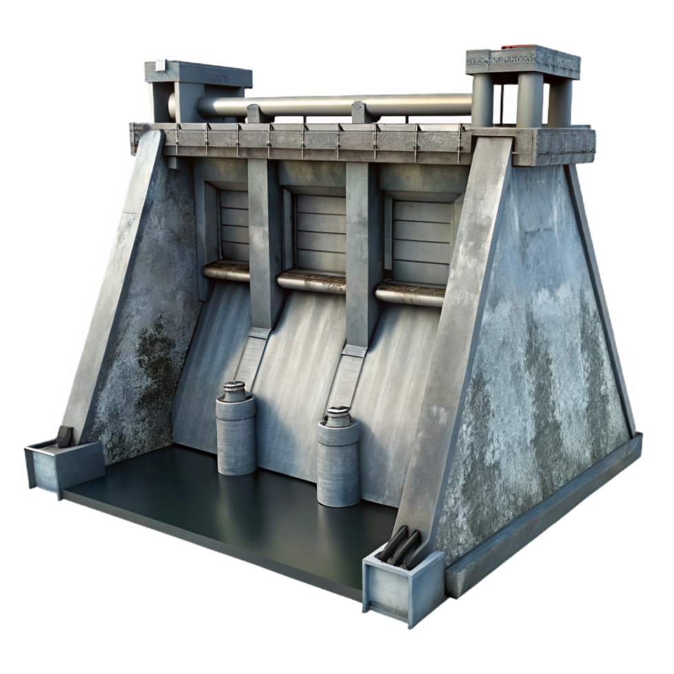 extraordinary classic Hydroelectric Dam Front View Grey Concrete Isolated Element authentic png