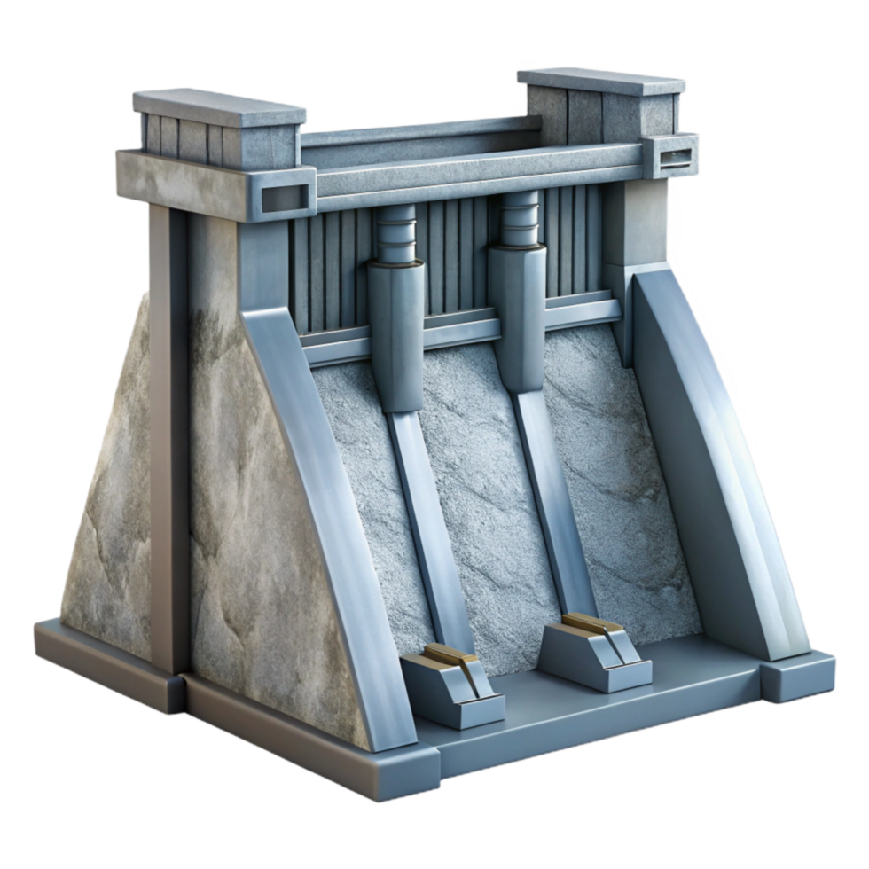 magnificent contemporary Hydroelectric Dam Front View Grey Concrete Isolated Element 4K png