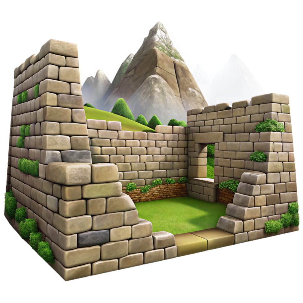 elegant traditional Inca Ruins Stone Walls Mountain View Cutout genuine png