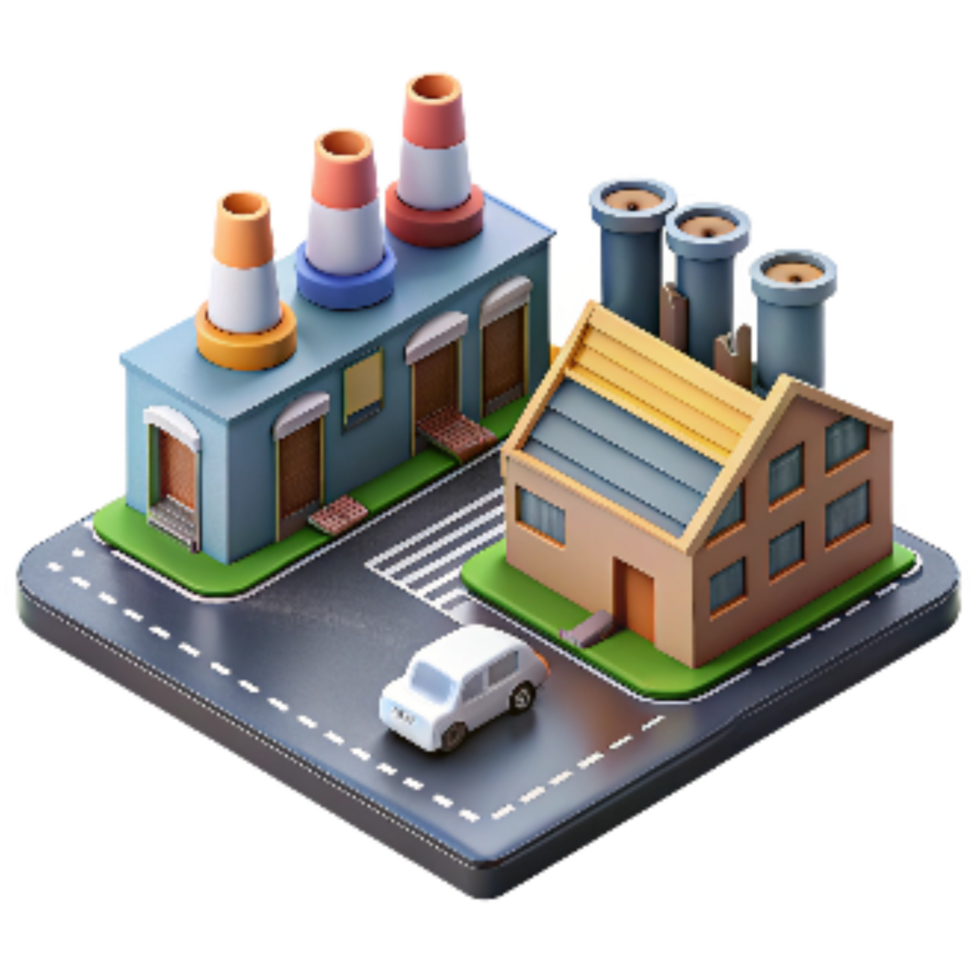 dramatic artistic Industrial Park Buildings and Roads Transparent Background exclusive png