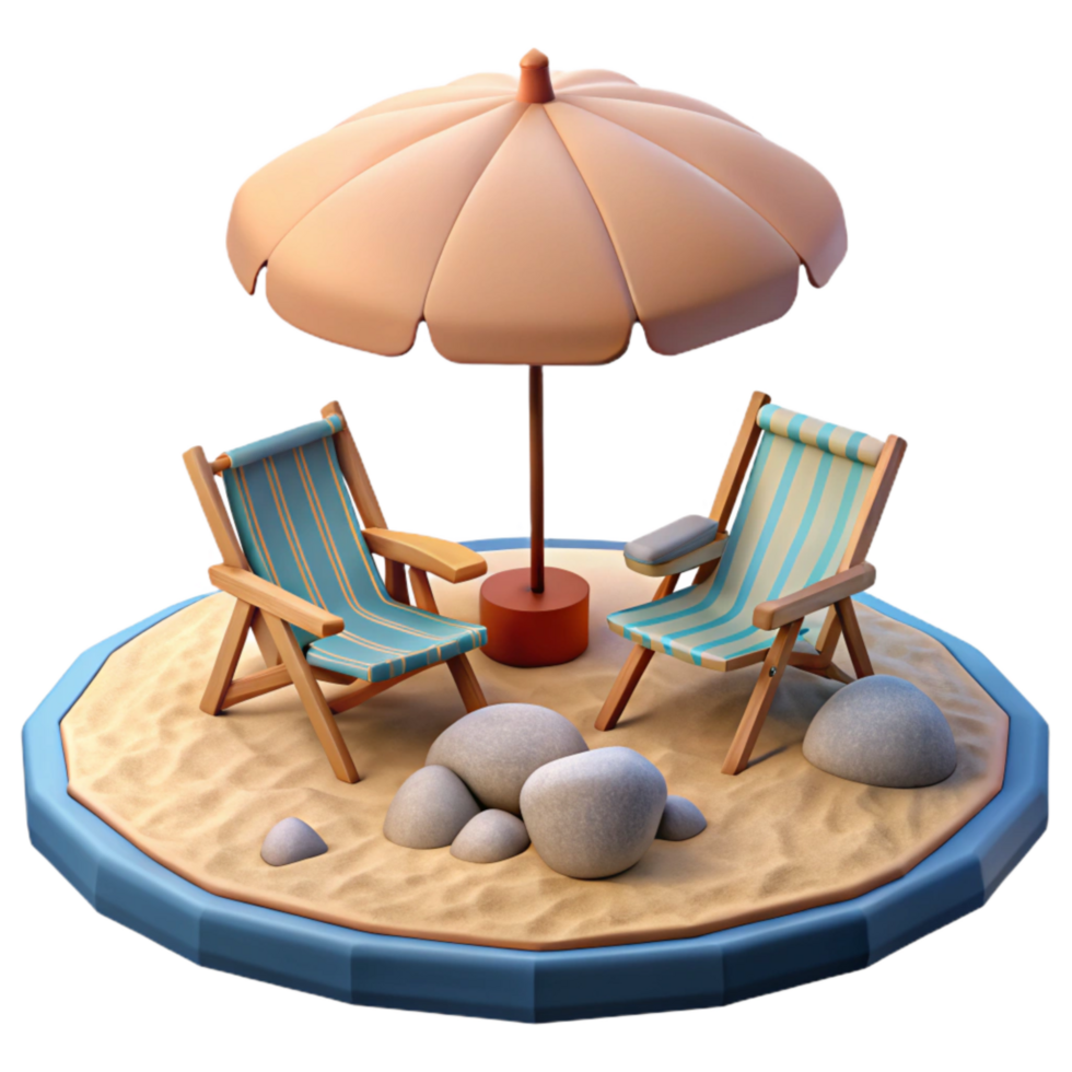 dramatic modern Isolated Beach with Umbrellas and Chairs Transparent Background genuine png