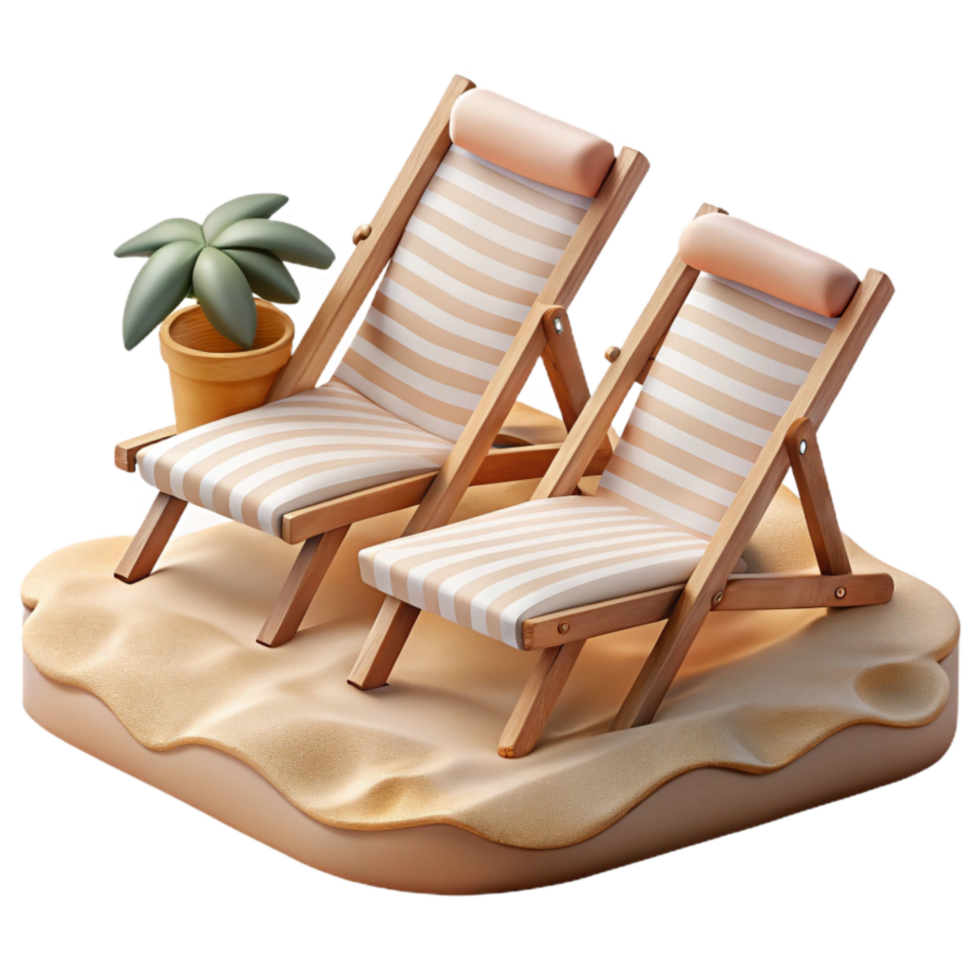 wonderful vintage Isolated Beach with Lounge Chairs Transparent Background professional png