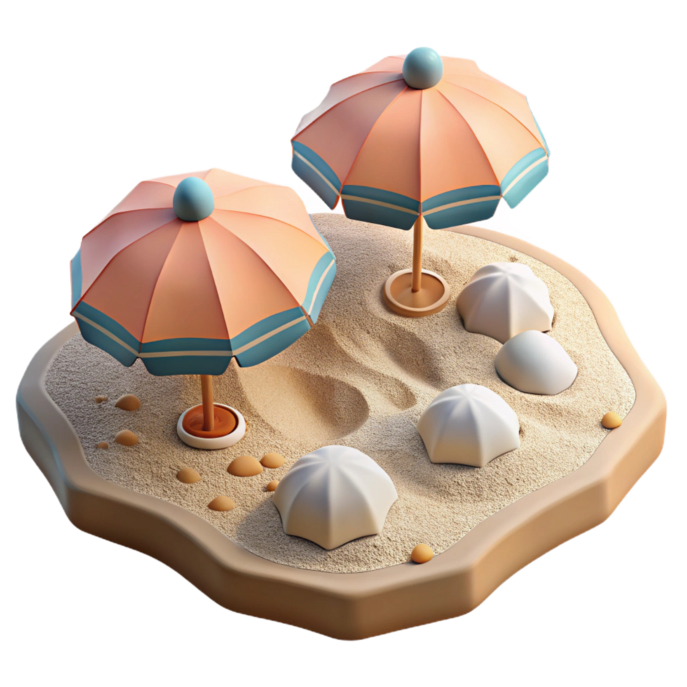 magnificent classic Isolated Beach with Umbrellas and Chairs Transparent Background premium png
