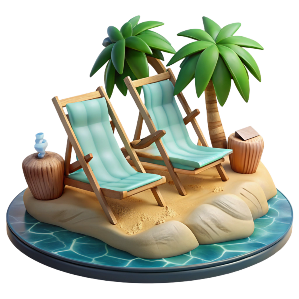 serene abstract Isolated Beach with Lounge Chairs Transparent Background exclusive png