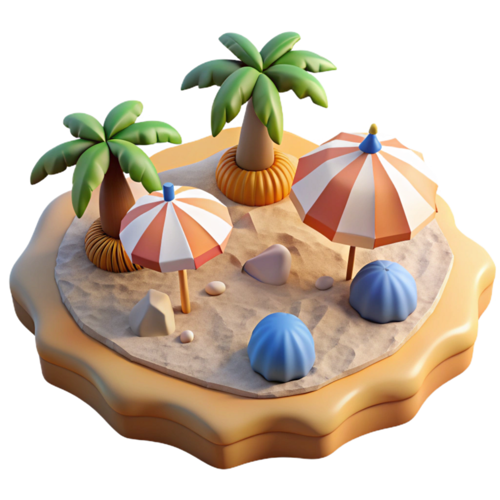 elegant creative Isolated Beach with Umbrellas and Chairs Transparent Background premium png