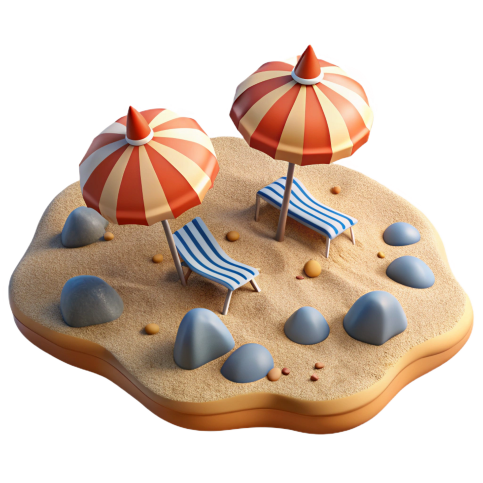 vibrant abstract Isolated Beach with Umbrellas and Chairs Transparent Background professional png