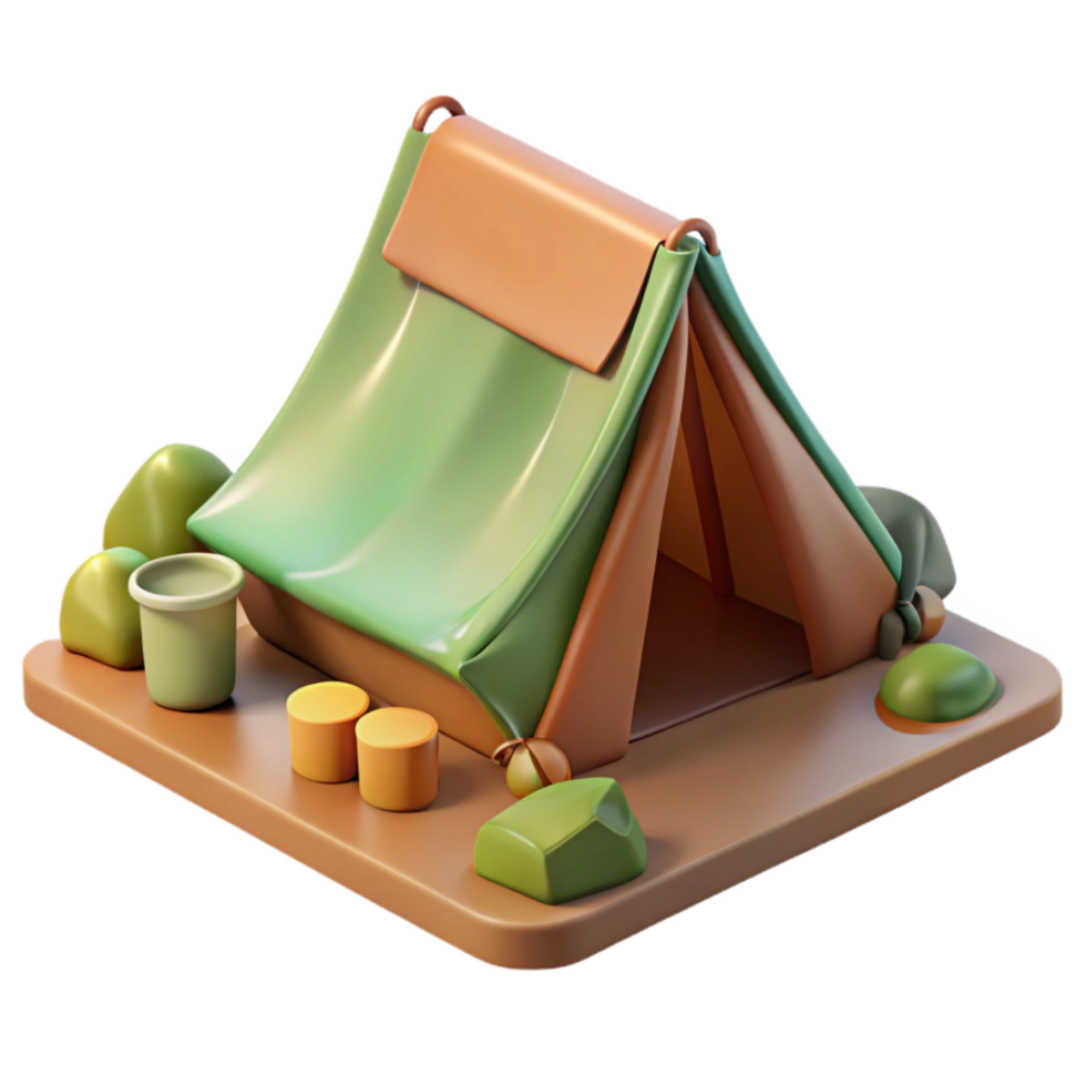 impressive minimalist Isolated Campground Scene with Tent Transparent Background 4K png