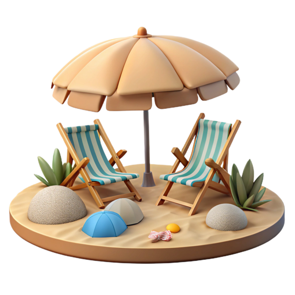 wonderful traditional Isolated Beach with Umbrellas and Chairs Transparent Background original png