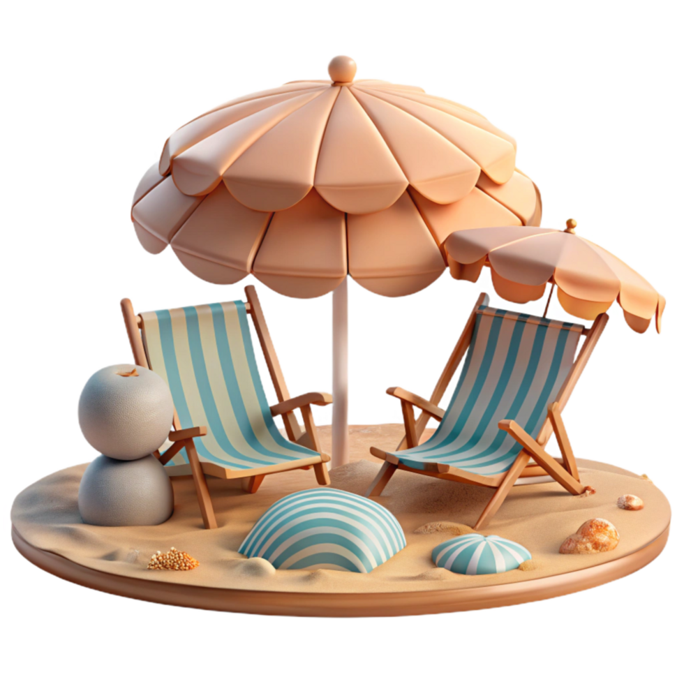 vibrant classic Isolated Beach with Umbrellas and Chairs Transparent Background detailed png
