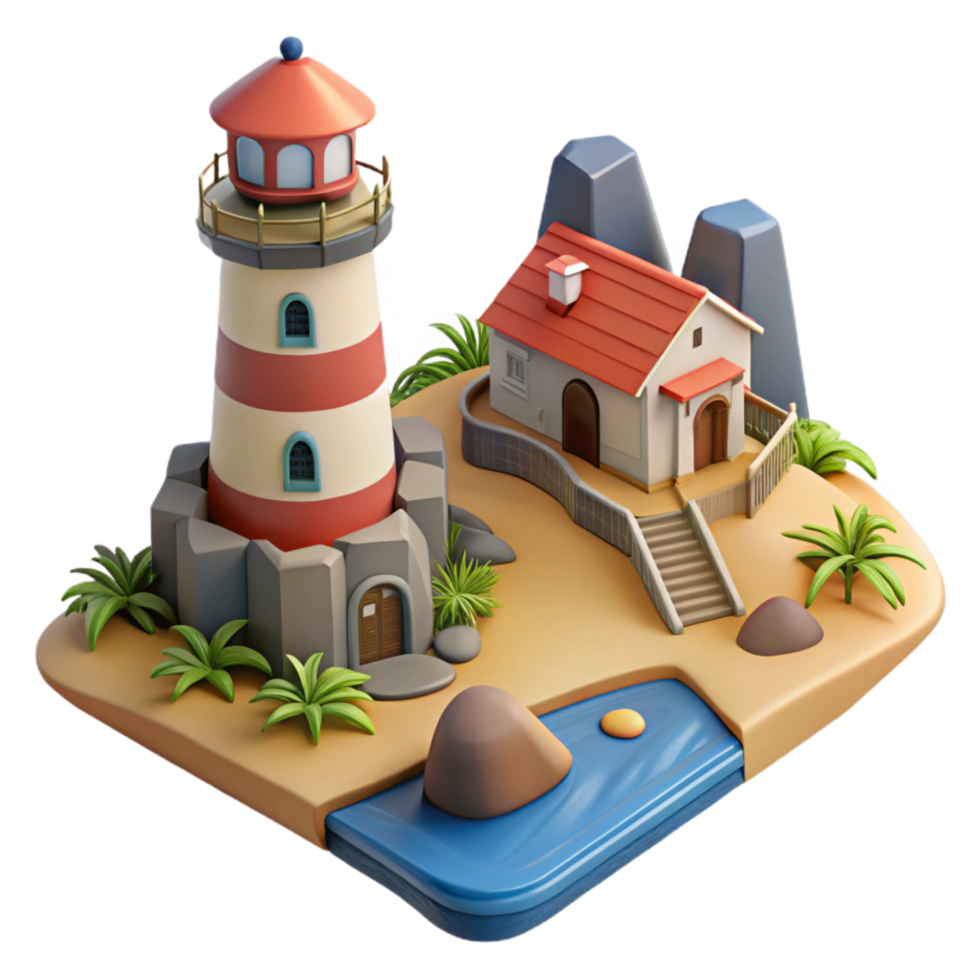 magnificent abstract Isolated Coastal Town with Lighthouse Cutout detailed png
