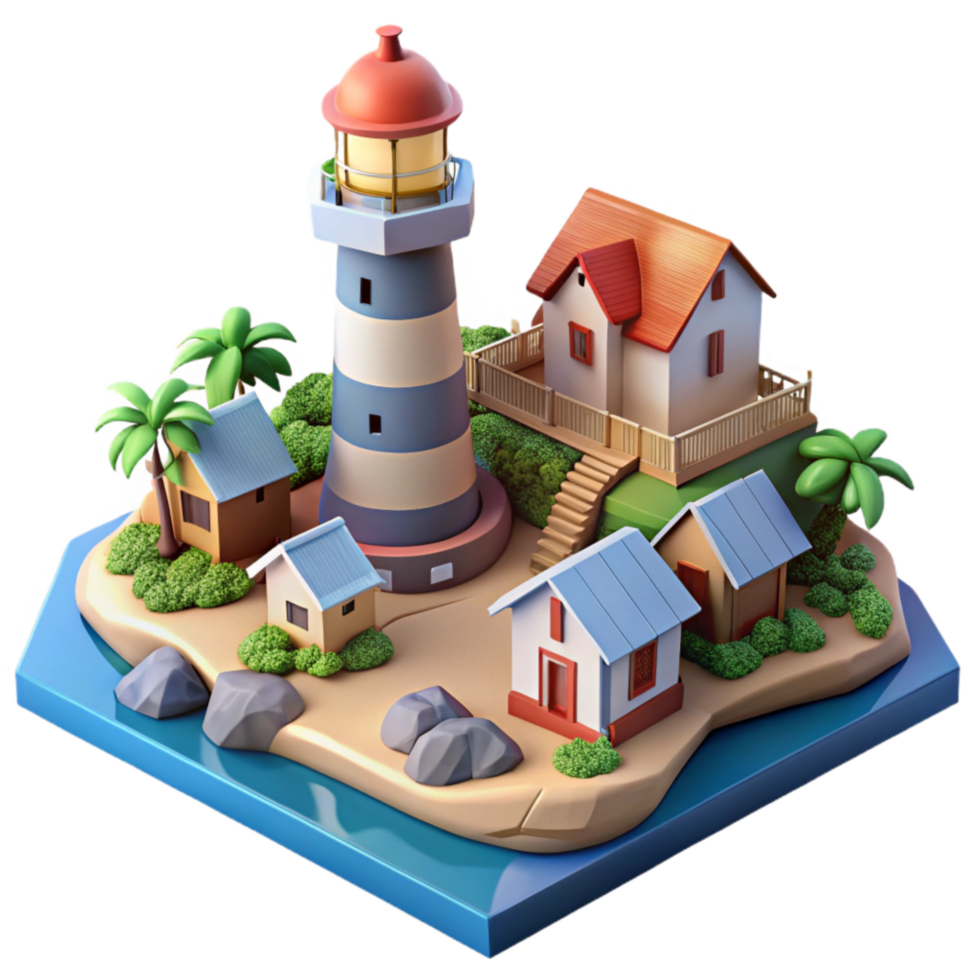 elegant abstract Isolated Coastal Town with Lighthouse Cutout 4K png
