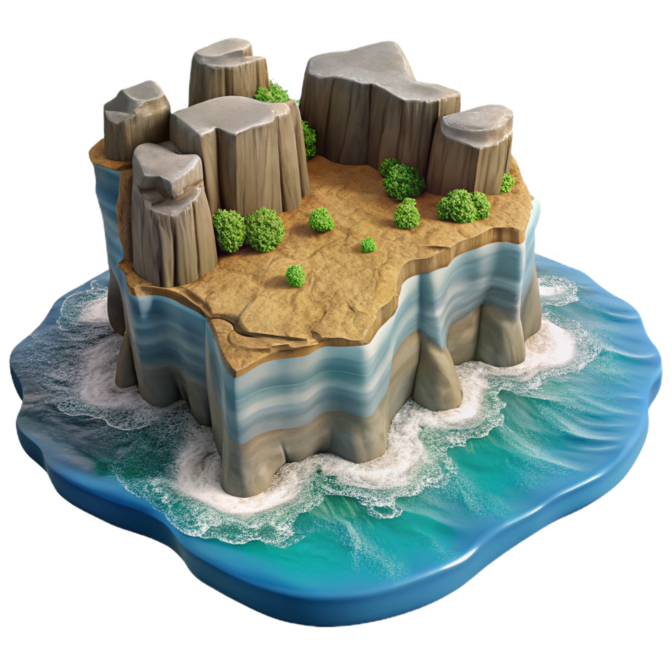 elegant vintage Isolated Coastal Cliffs and Ocean Waves Cutout detailed png