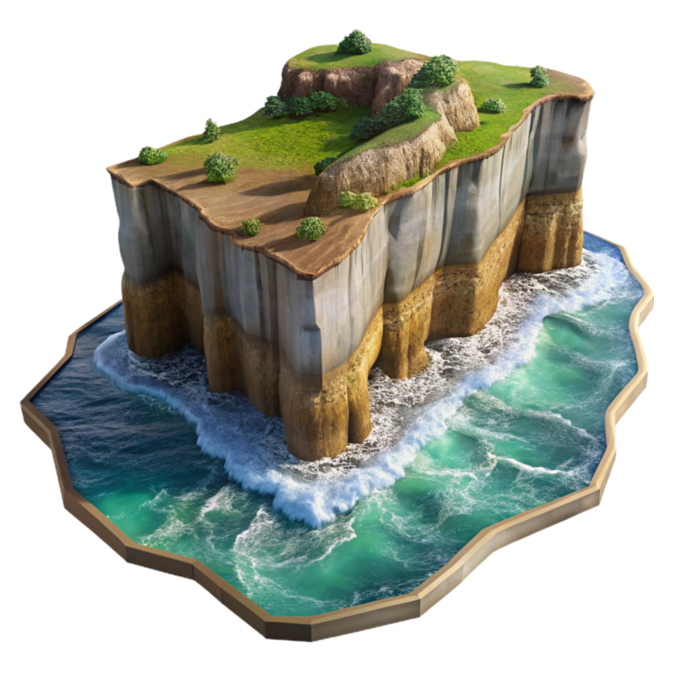 wonderful classic Isolated Coastal Cliffs with Waves Crashing Below Aerial Shot professional png