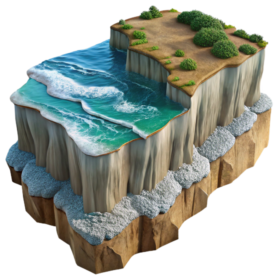 wonderful minimalist Isolated Coastal Cliffs with Waves Crashing Below Aerial Shot premium png
