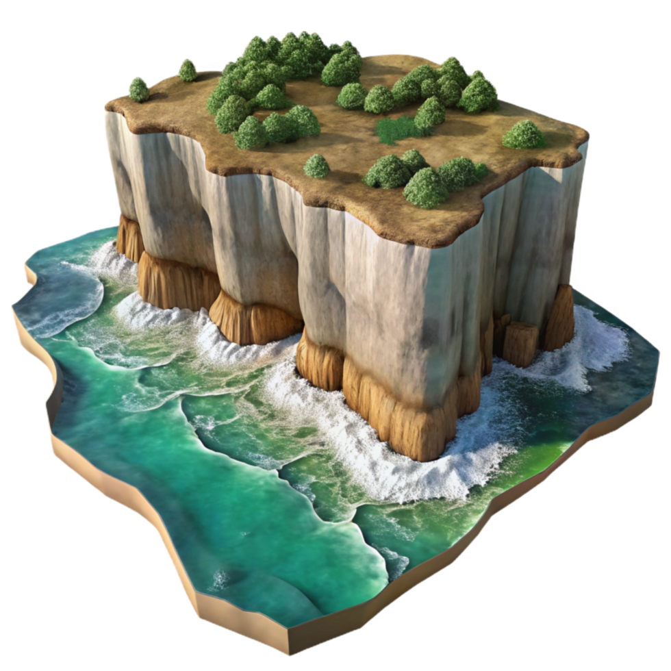 beautiful minimalist Isolated Coastal Cliffs with Waves Crashing Below Aerial Shot authentic png