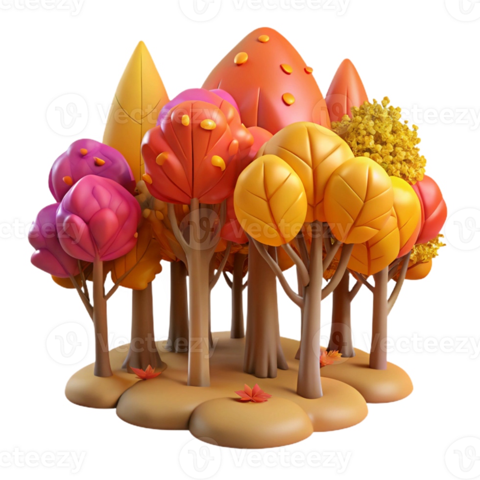 dramatic creative Isolated Forest with Colorful Autumn Leaves Transparent Background high quality png