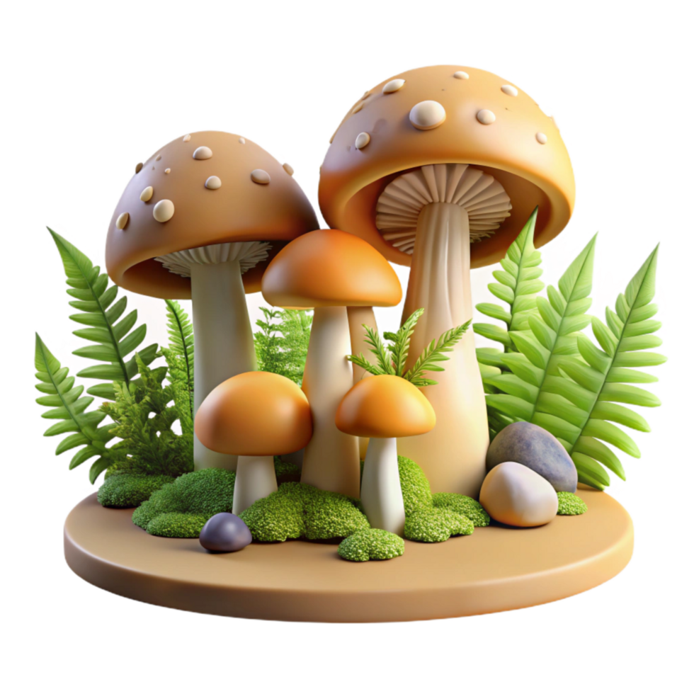 impressive contemporary Isolated Forest with Mushrooms and Ferns Transparent Background professional png