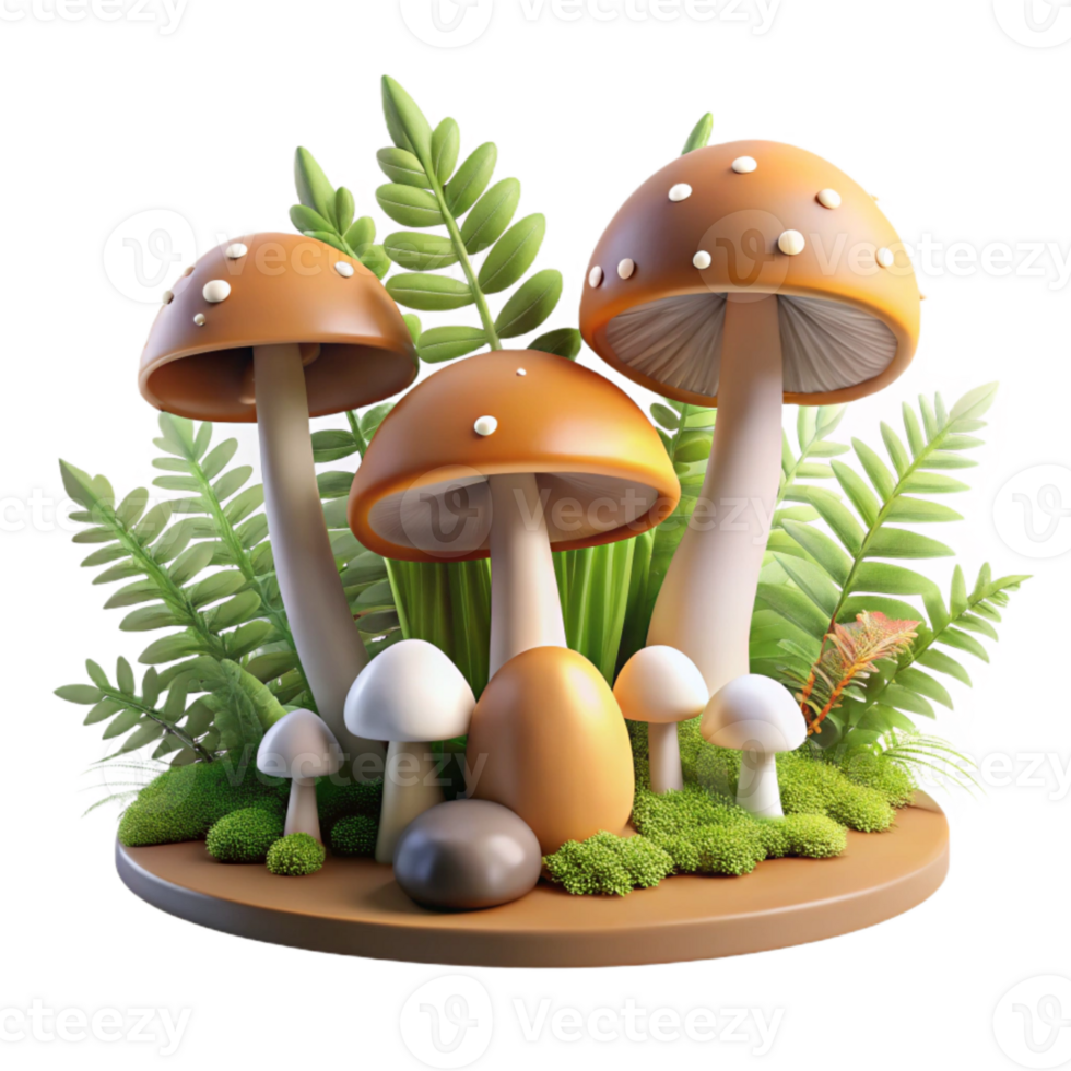 wonderful abstract Isolated Forest with Mushrooms and Ferns Transparent Background 4K png