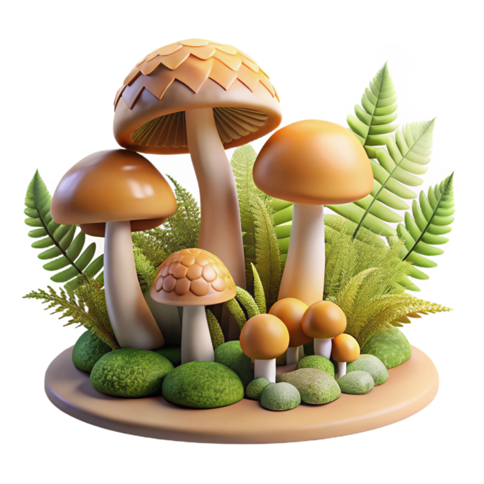 magnificent contemporary Isolated Forest with Mushrooms and Ferns Transparent Background professional png