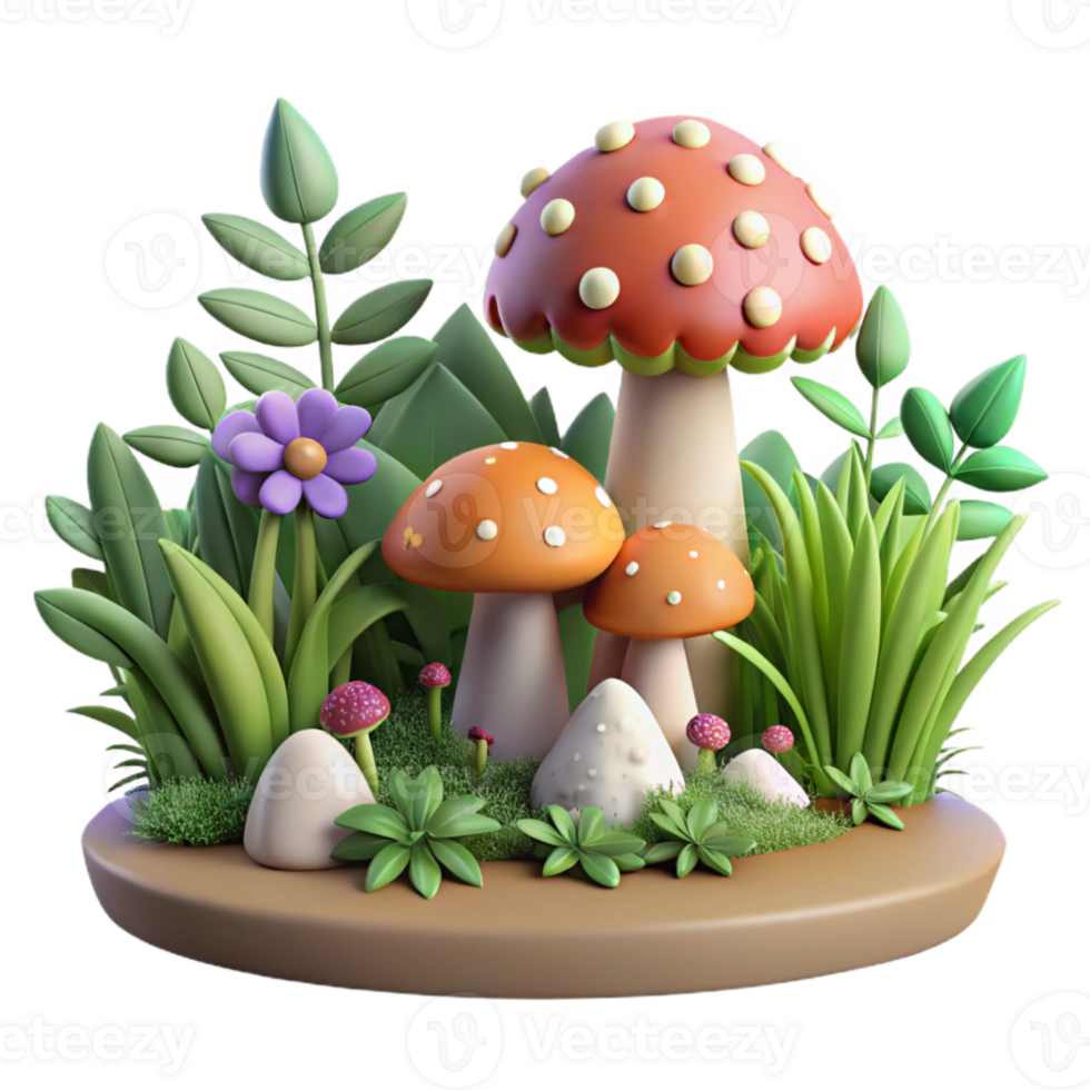 stunning classic Isolated Forest with Wildflowers and Mushrooms Transparent Background original png
