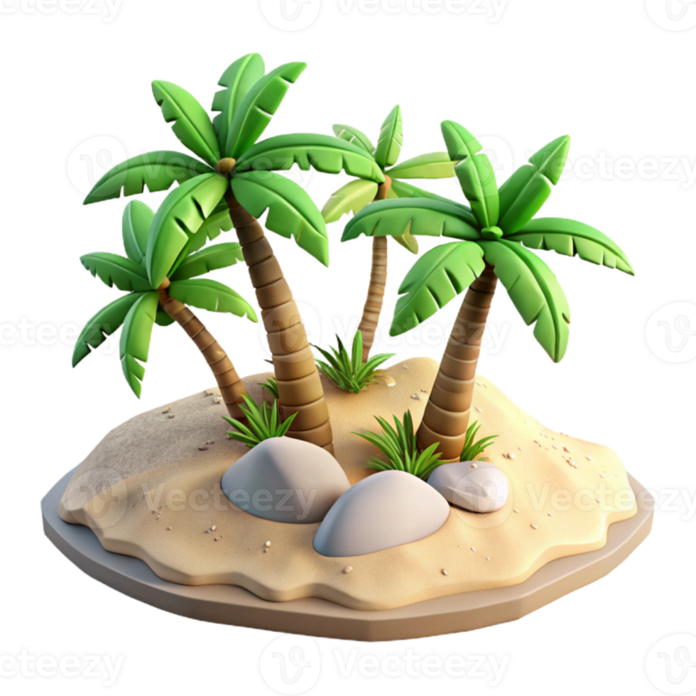 magnificent abstract Isolated Island with Sandy Beaches and Palm Trees Cutout authentic png
