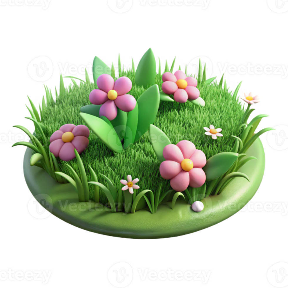 vibrant minimalist Isolated Lush Green Meadow with Flowers Transparent Background premium png