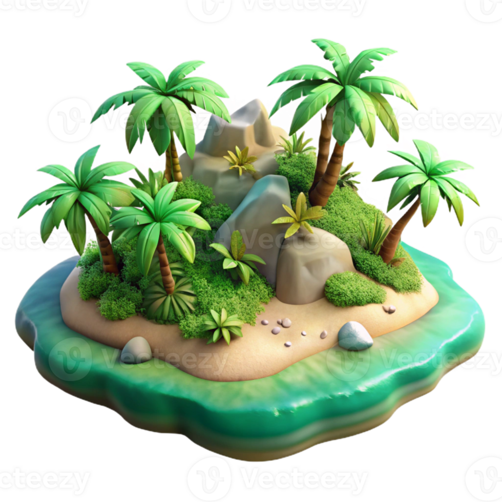 impressive modern Isolated Island with Lush Vegetation Cutout high quality png