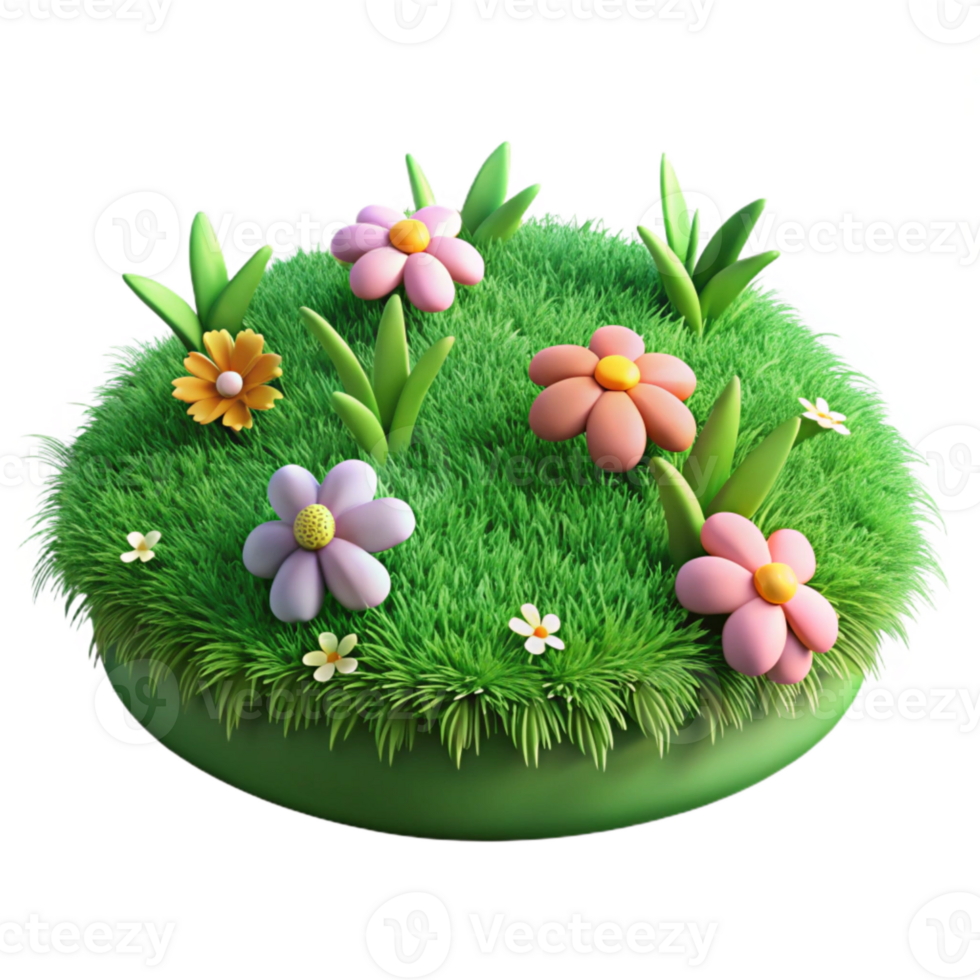 serene minimalist Isolated Lush Green Meadow with Flowers Transparent Background original png