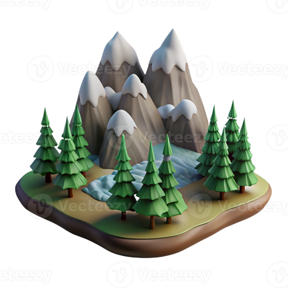 elegant rustic Isolated Mountain Landscape with Pine Trees Transparent Background high resolution png