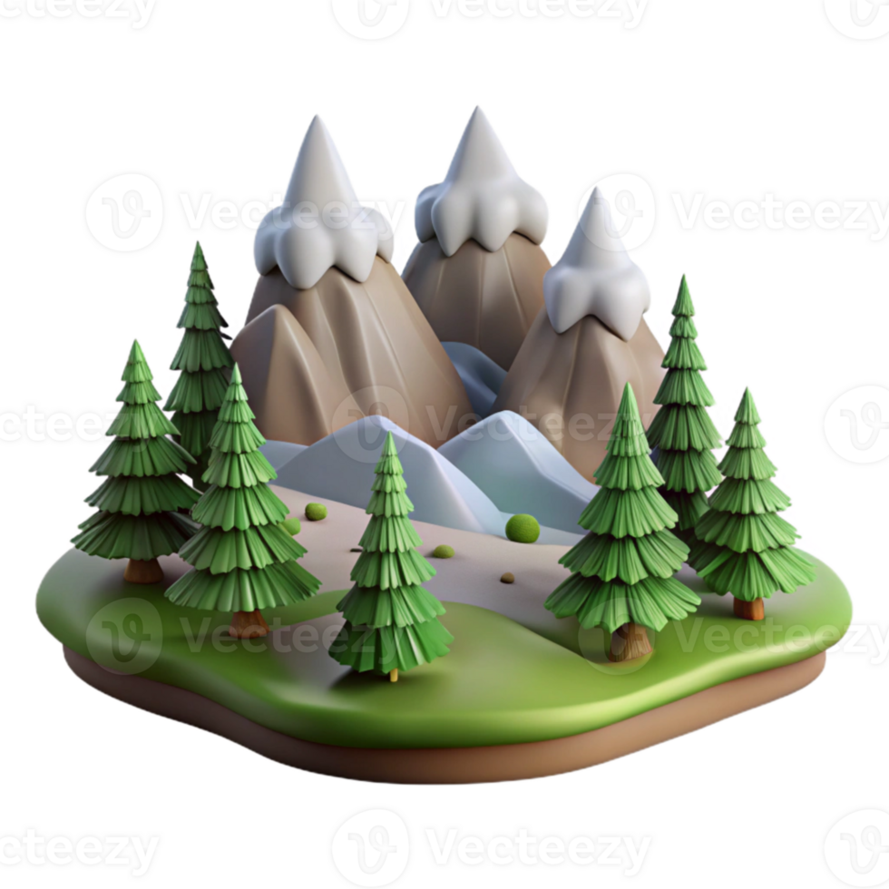 magnificent abstract Isolated Mountain Landscape with Pine Trees Transparent Background professional png