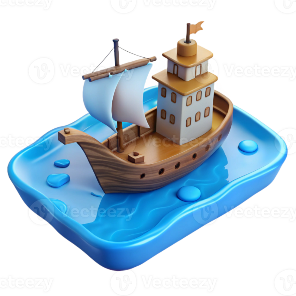 elegant contemporary Isolated Ship Sailing on Calm Blue Sea Cutout 4K png