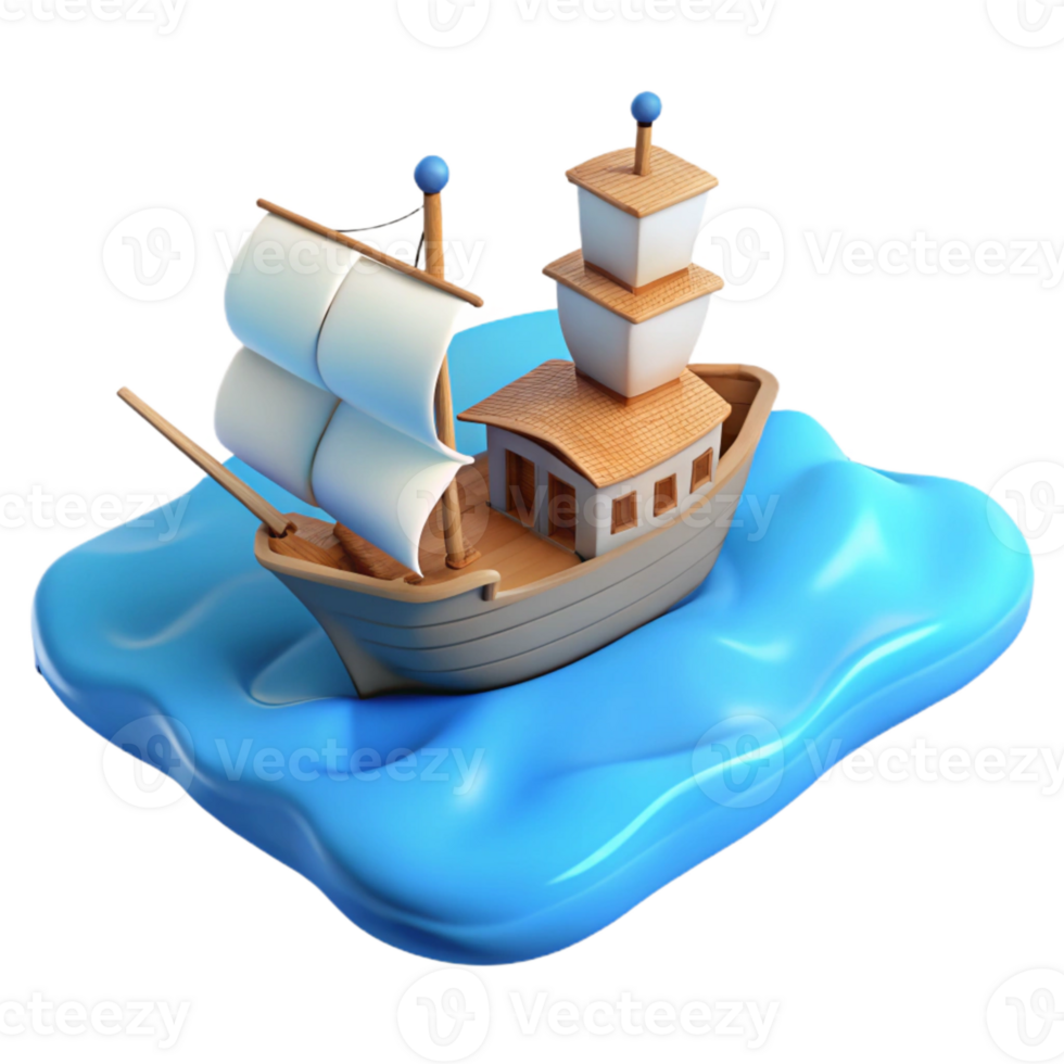elegant rustic Isolated Ship Sailing on Calm Blue Sea Cutout detailed png