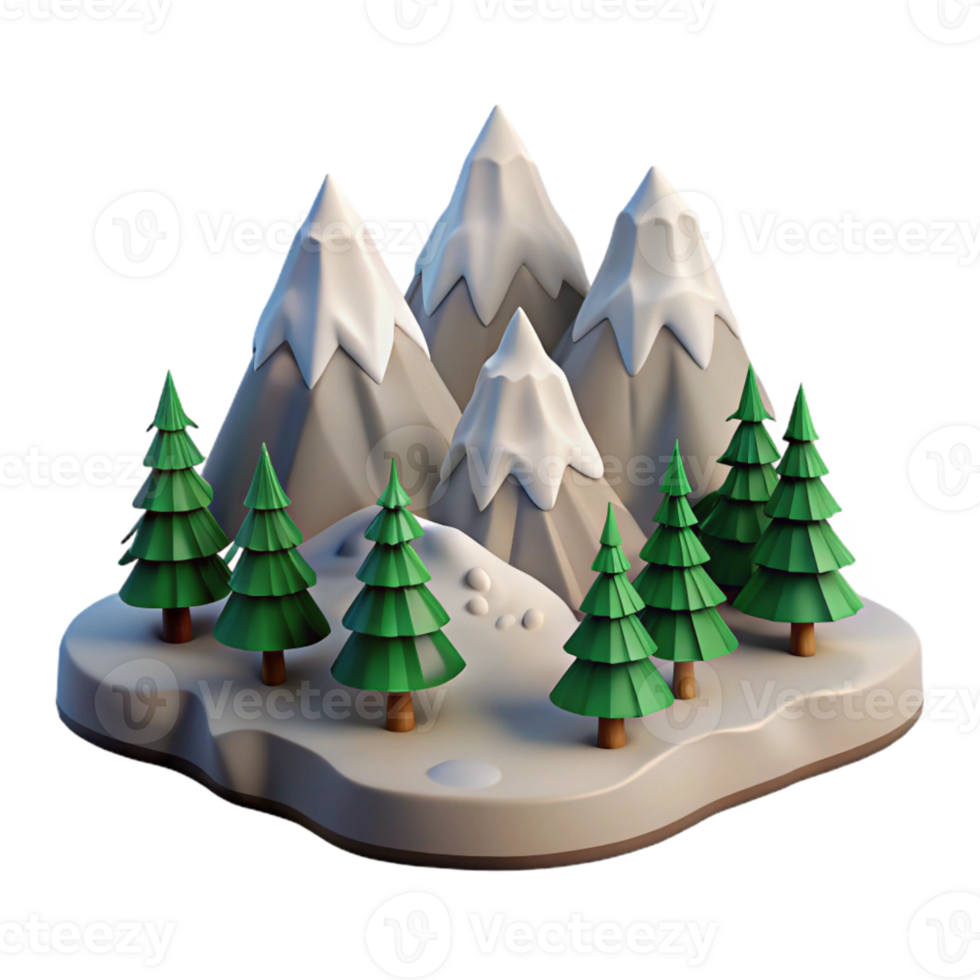 wonderful abstract Isolated Snowy Mountain Range with Pine Trees Cutout professional png