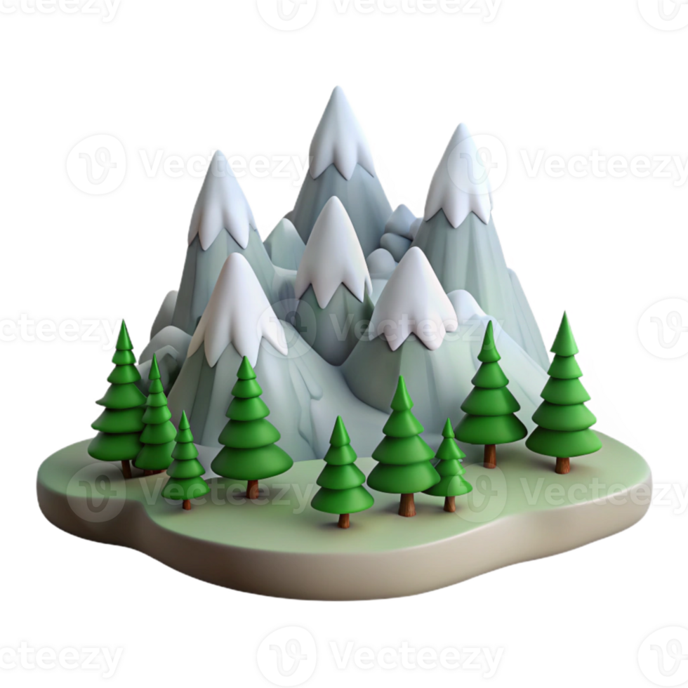 serene creative Isolated Snowy Mountain Range with Pine Trees Cutout genuine png