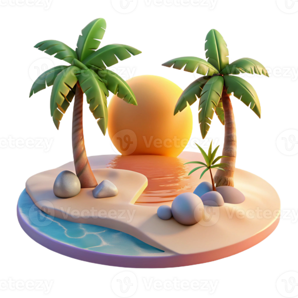 impressive abstract Isolated Tropical Beach at Sunset Transparent Background detailed png