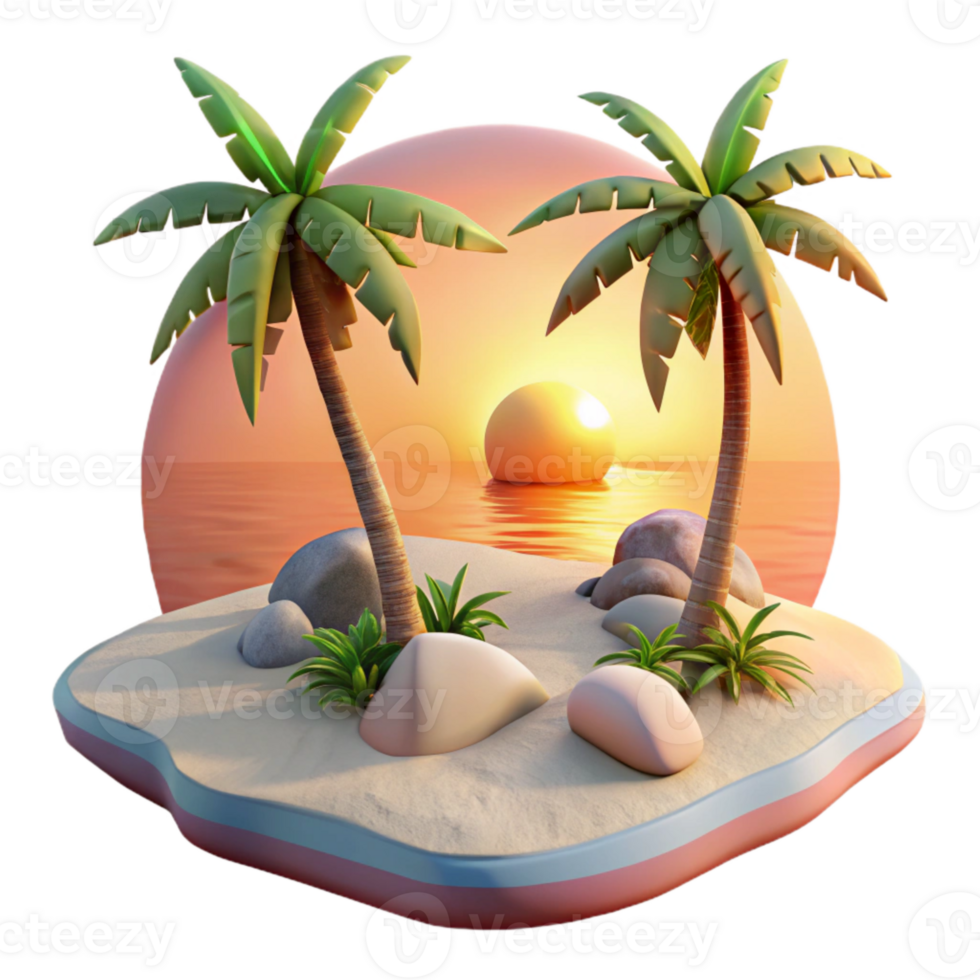 wonderful classic Isolated Tropical Beach at Sunset Transparent Background professional png
