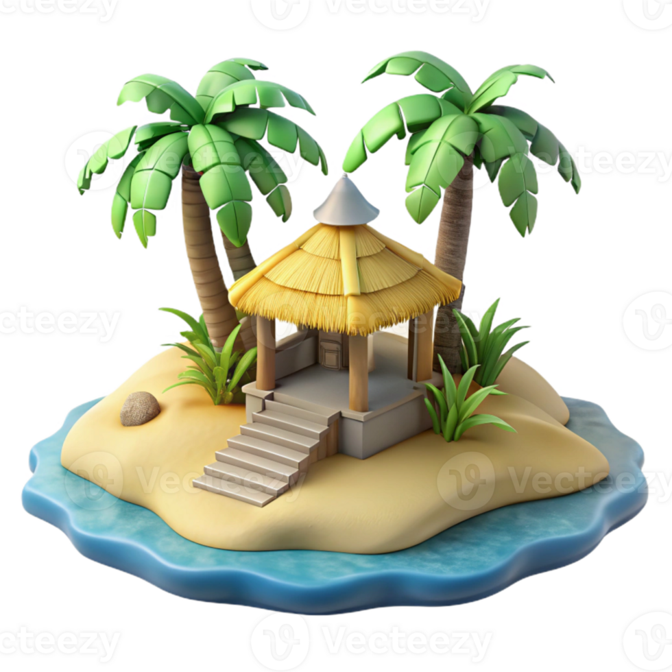 impressive vintage Isolated Tropical Island with Palm Trees Transparent Background premium png