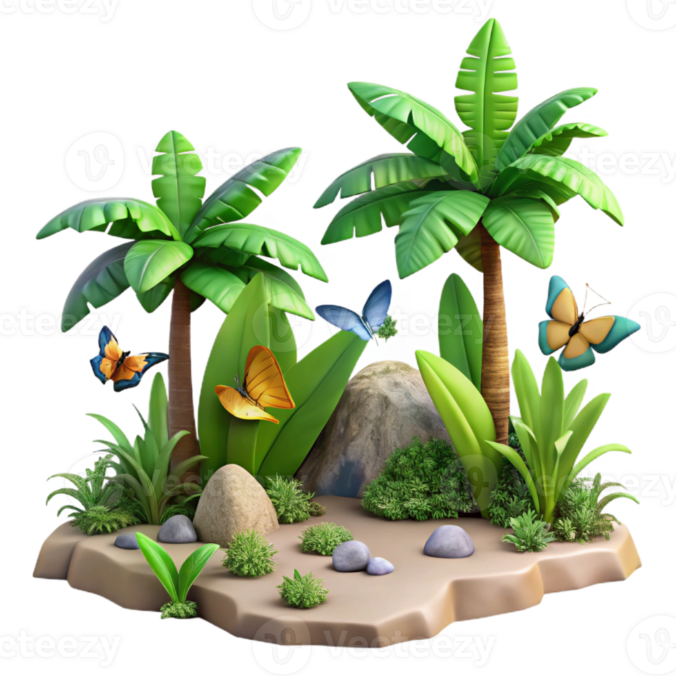 elegant contemporary Isolated Tropical Jungle with Waterfall Transparent Background 4K png
