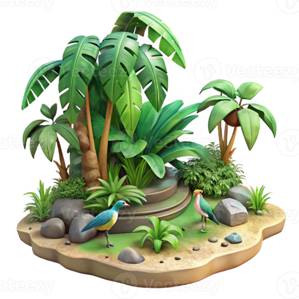 magnificent rustic Isolated Tropical Jungle with Waterfall Transparent Background premium png