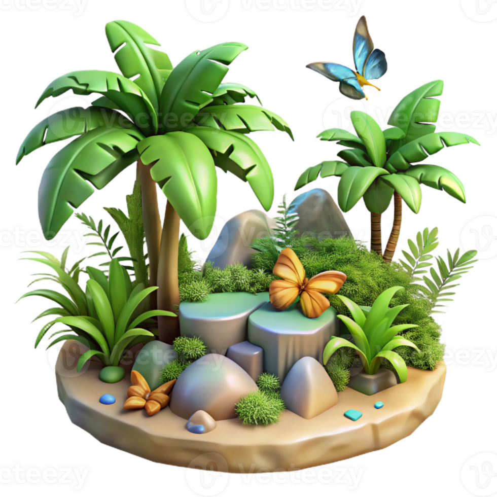 vibrant classic Isolated Tropical Jungle with Waterfall Transparent Background detailed png