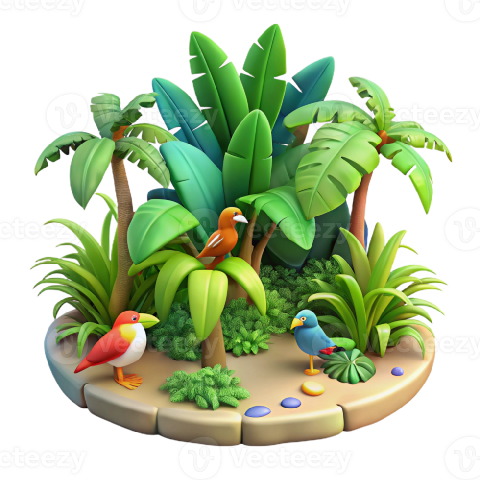 vibrant vintage Isolated Tropical Jungle with Waterfall Transparent Background original png