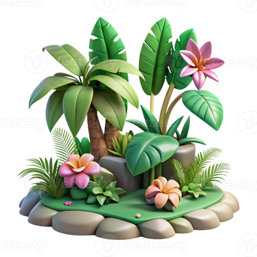 dramatic contemporary Isolated Tropical Jungle with Waterfall Transparent Background high resolution png