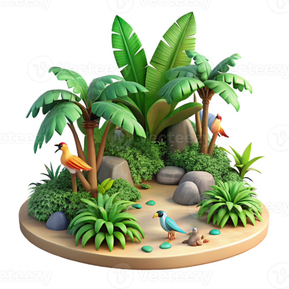 serene artistic Isolated Tropical Jungle with Waterfall Transparent Background high quality png