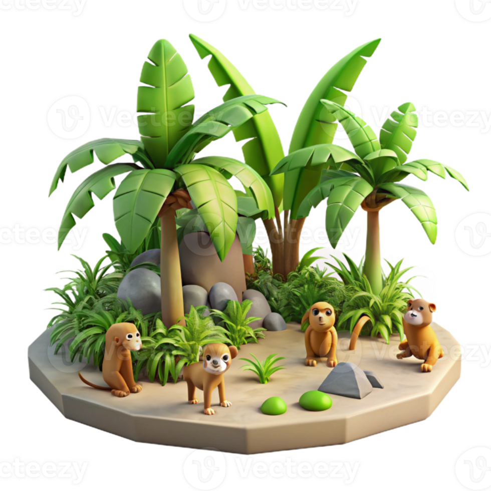 extraordinary creative Isolated Tropical Jungle with Waterfall Transparent Background premium png