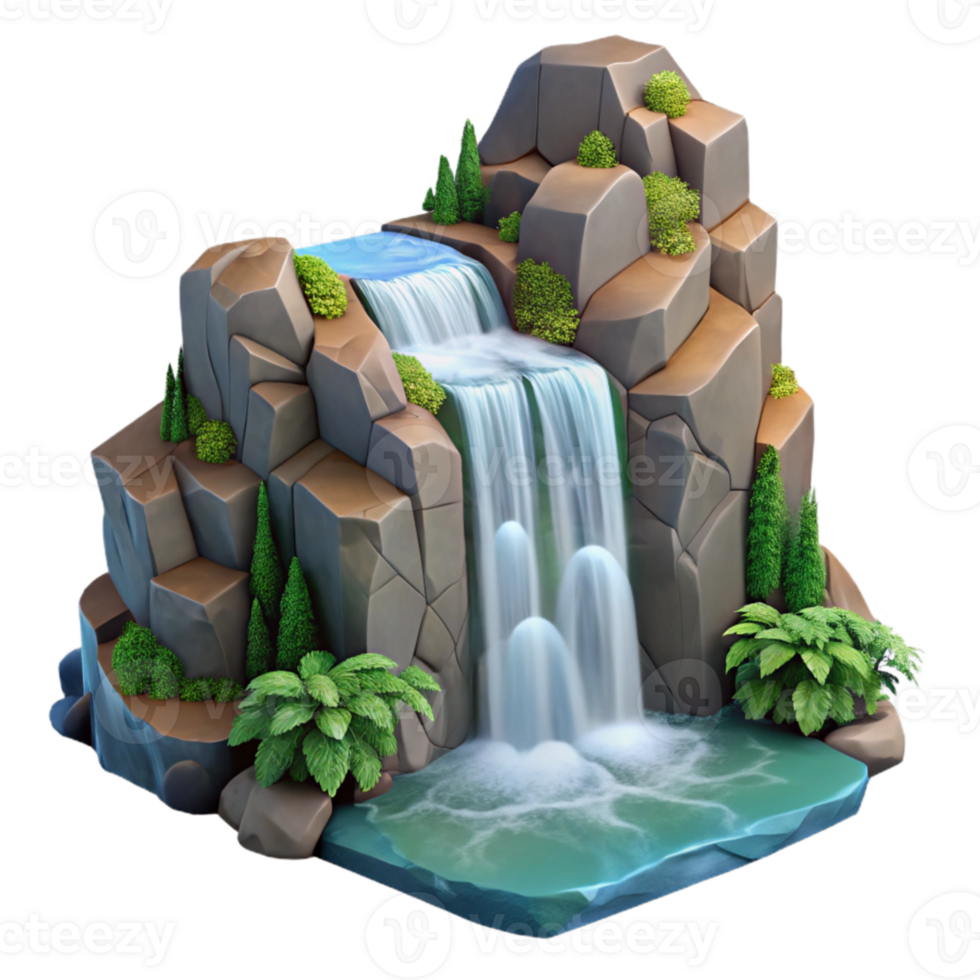 vibrant creative Isolated Waterfall Cascading Down Rocks Aerial Shot premium png
