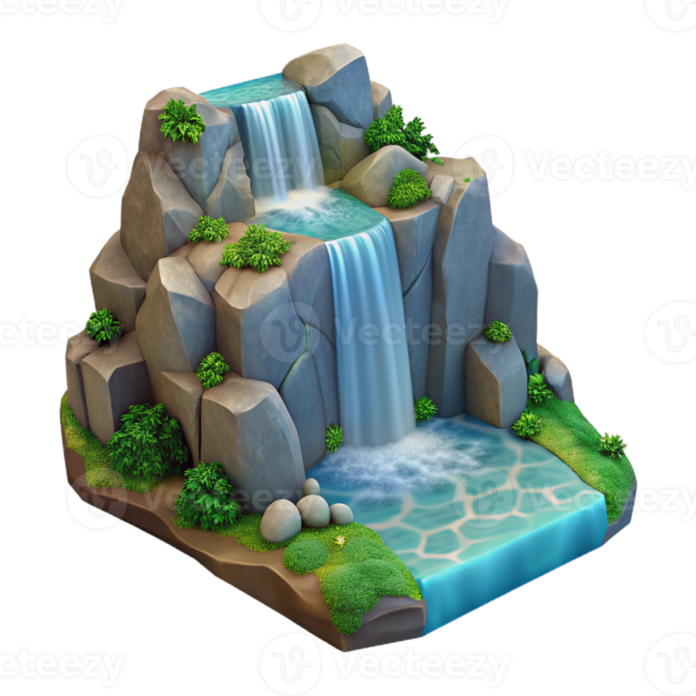 stunning artistic Isolated Waterfall Cascading Down Rocks Aerial Shot high quality png