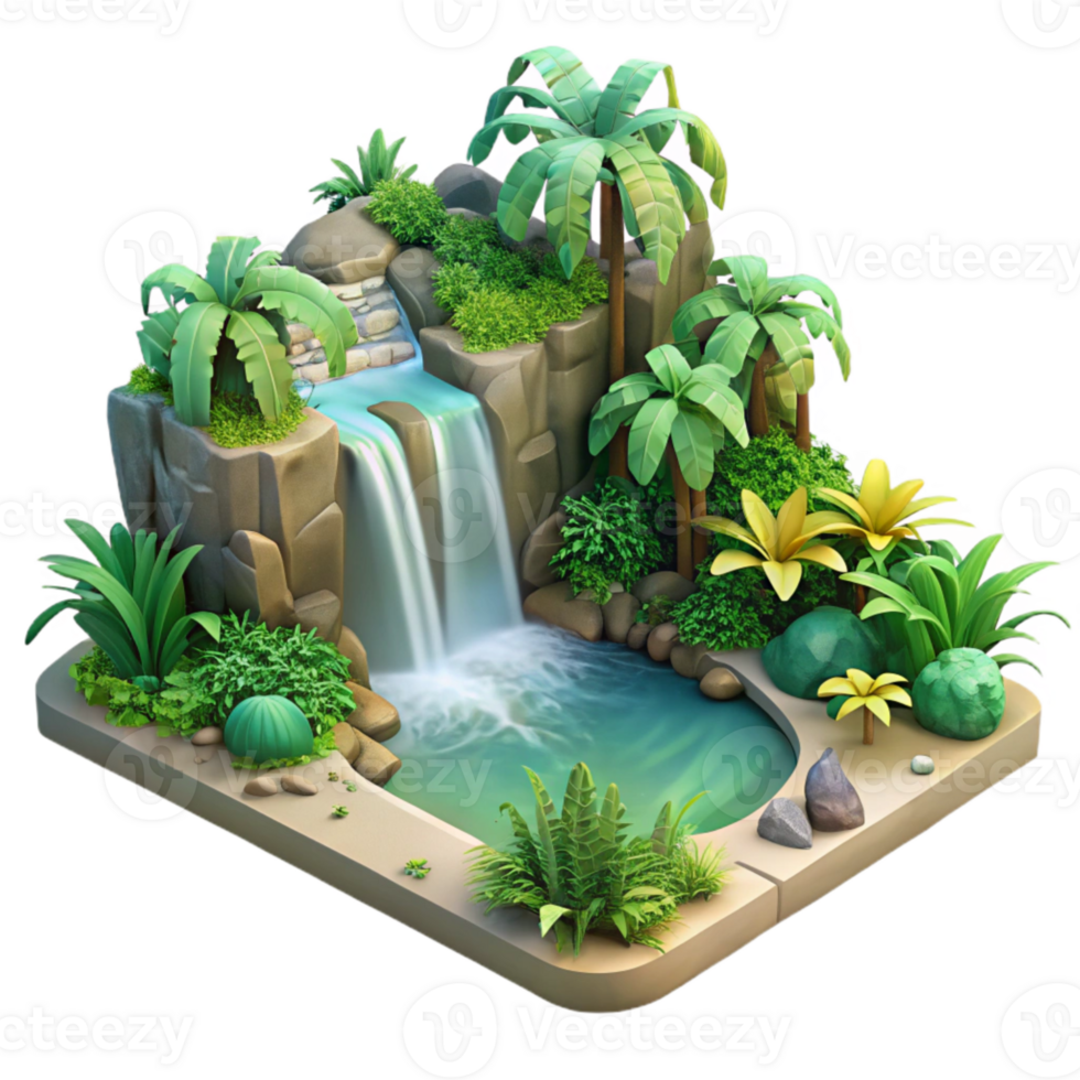 beautiful artistic Isolated Tropical Jungle with Waterfall Transparent Background original png