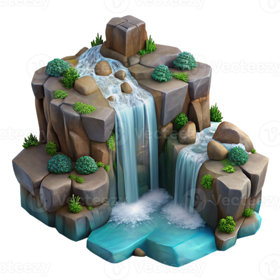 dramatic minimalist Isolated Waterfall Cascading Down Rocks Aerial Shot detailed png